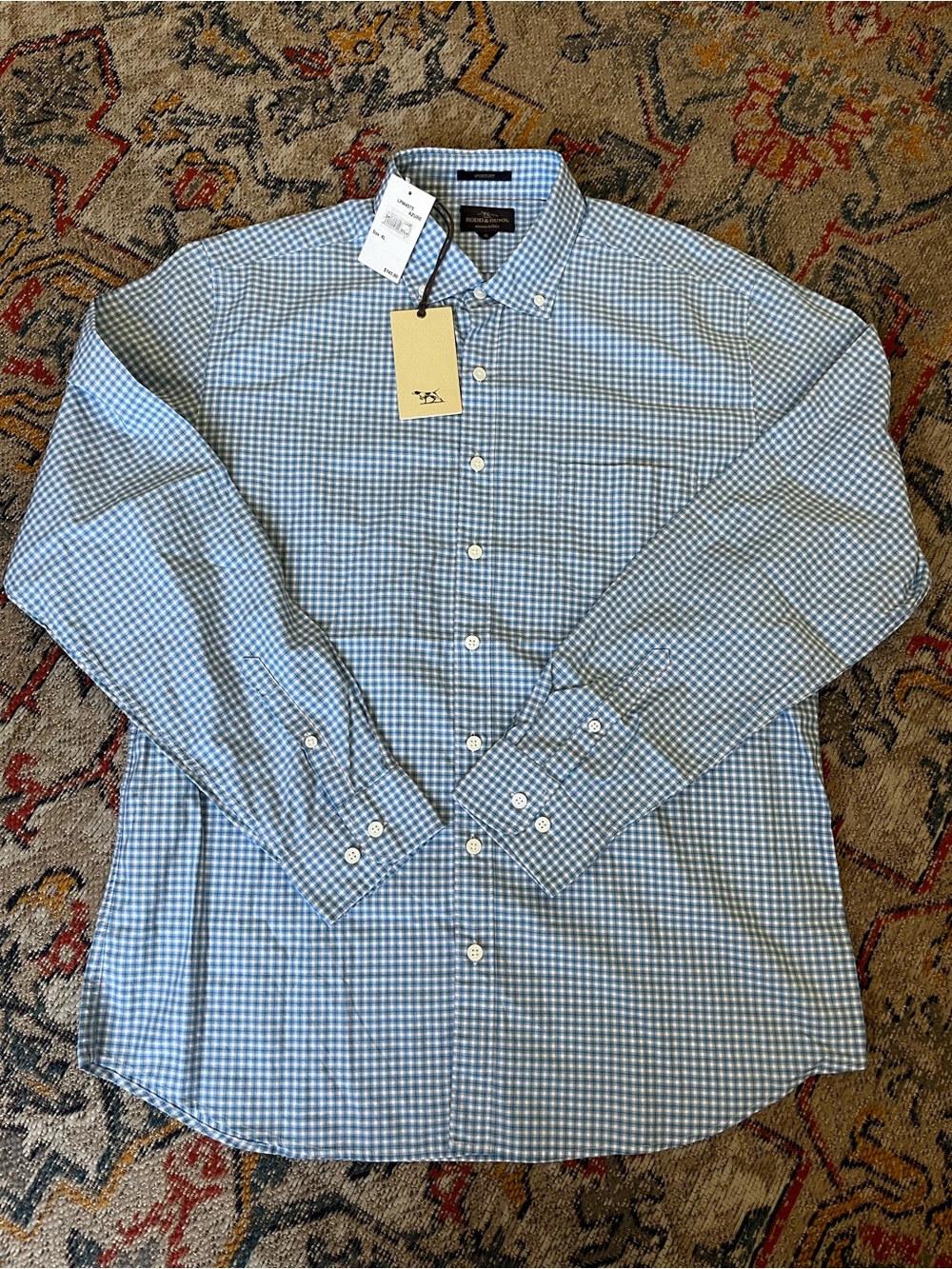 Rodd & Gunn Light Blue Gingham Button-Down Shirt XL